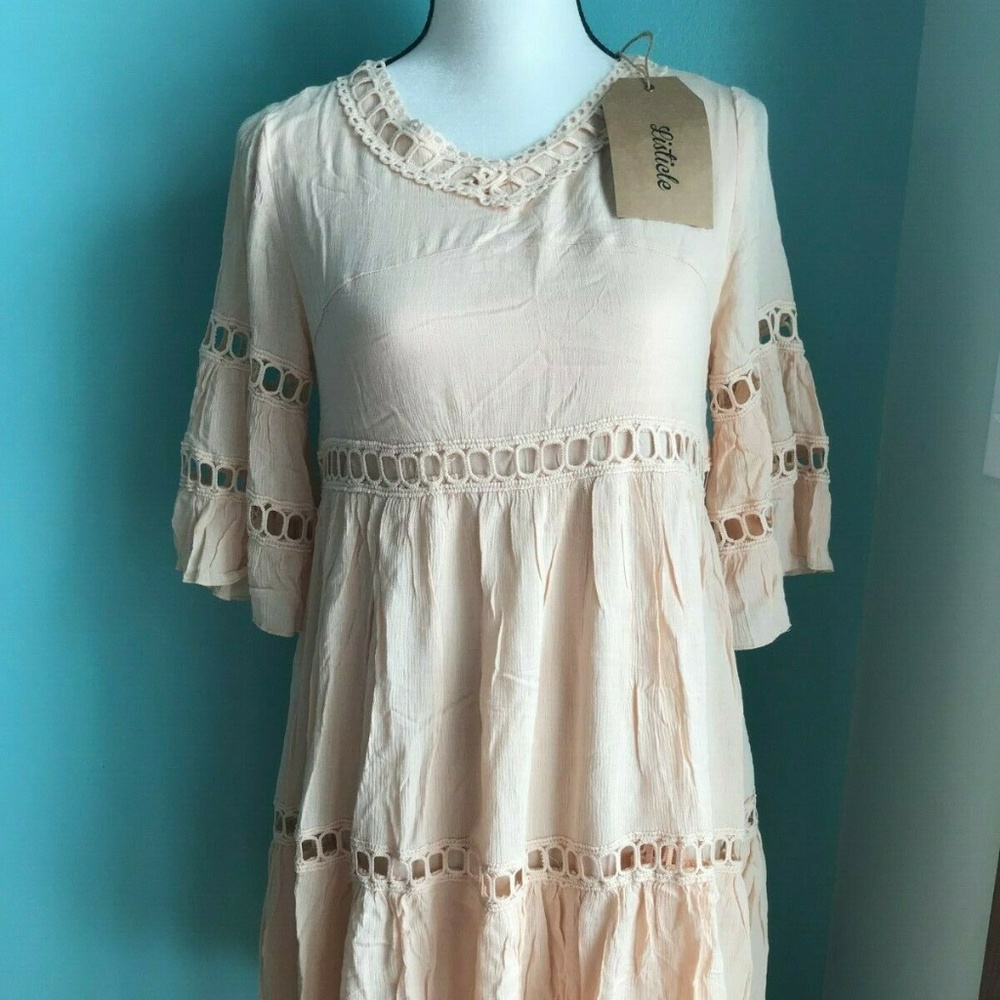 LISTICLE women's Boho Tunic Dress Ivory size S.